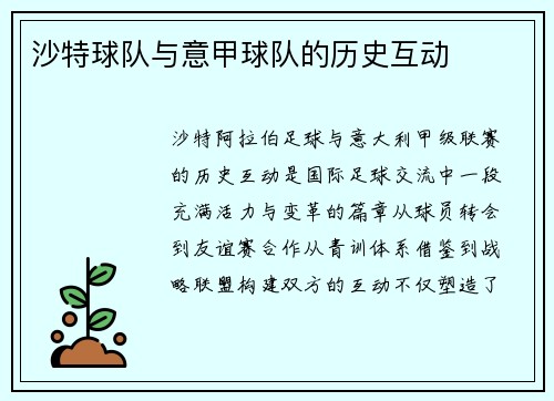 沙特球队与意甲球队的历史互动